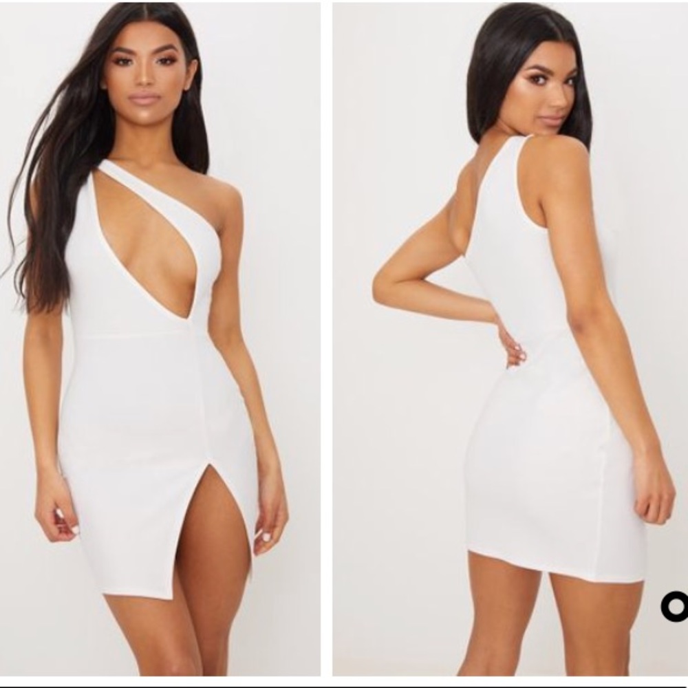 White one shoulder extreme split bodycon dress